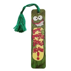 Vintage 70s Bookmark Green Yarn Tassel Book Monster 1976 Antioch Bookplate H-163